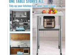 Mesa de Trabalho de Aço Inox SucceBuy, 61 x 61 x 85 cm, Mesa de Preparação de Alimentos Comercial com Rodas^ Móvel De Arrumação