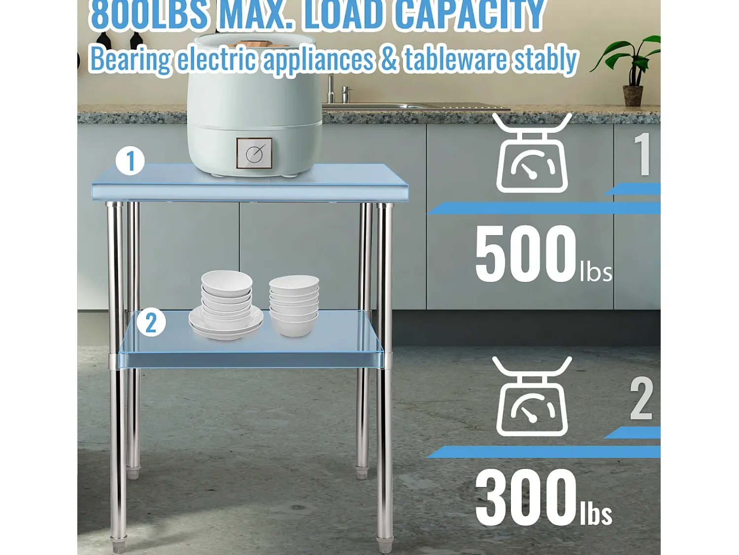 Mesa de Trabalho de Aço Inox SucceBuy, 61 x 61 x 85 cm, Mesa de Preparação de Alimentos Comercial com Rodas^ Móvel De Arrumação