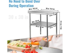 Mesa de Trabalho de Aço Inox SucceBuy, 61 x 61 x 85 cm, Mesa de Preparação de Alimentos Comercial com Rodas^ Móvel De Arrumação