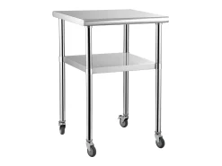 Mesa de Trabalho de Aço Inox SucceBuy, 61 x 61 x 85 cm, Mesa de Preparação de Alimentos Comercial com Rodas^ Móvel De Arrumação