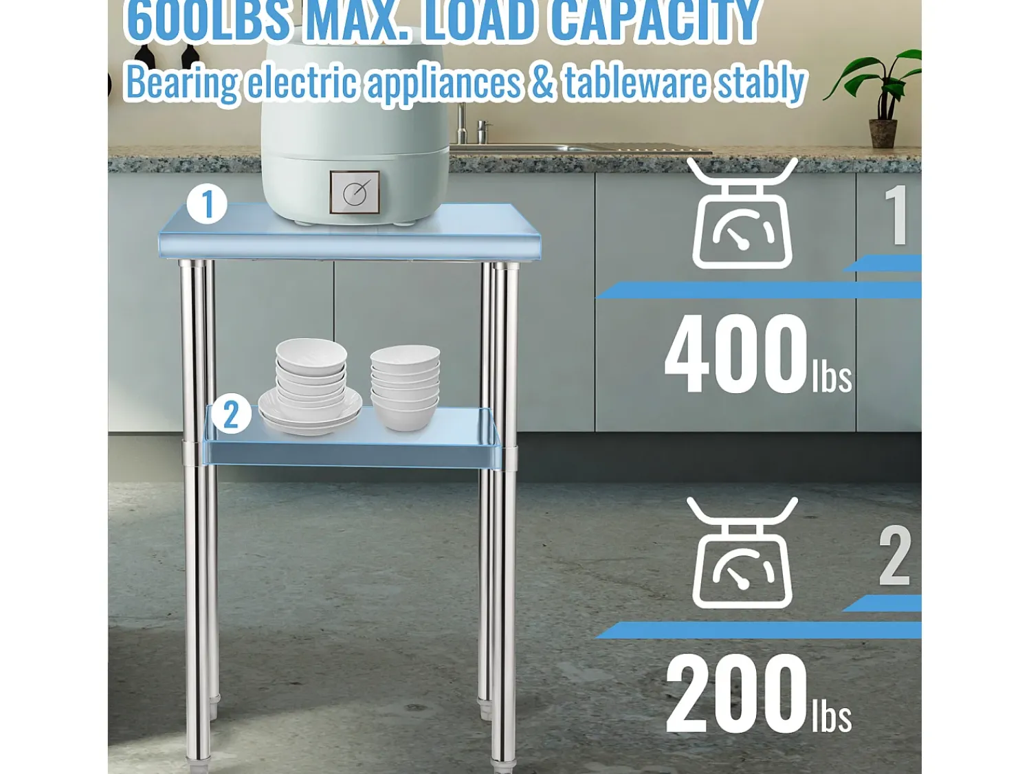 Mesa De Apoio* Mesa de Trabalho de Aço Inox SucceBuy, 61 x 46 x 91 cm, Mesa de Preparação de Alimentos Comercial Prateado