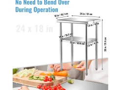Mesa De Apoio* Mesa de Trabalho de Aço Inox SucceBuy, 61 x 46 x 91 cm, Mesa de Preparação de Alimentos Comercial Prateado