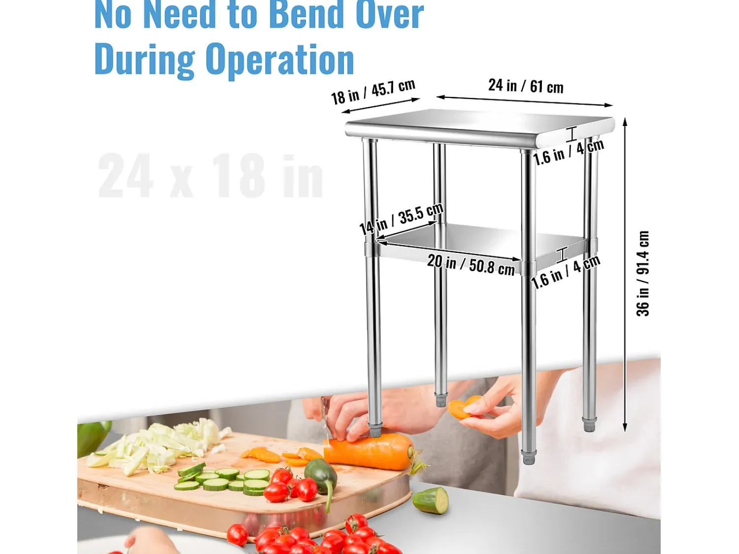 Mesa De Apoio* Mesa de Trabalho de Aço Inox SucceBuy, 61 x 46 x 91 cm, Mesa de Preparação de Alimentos Comercial Prateado