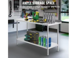 Mesa de Trabalho de Cozinha SucceBuy, Mesa de Trabalho em Aço Inoxidável 60.96x152.4 cm, Comercial^ Móvel De Arrumação