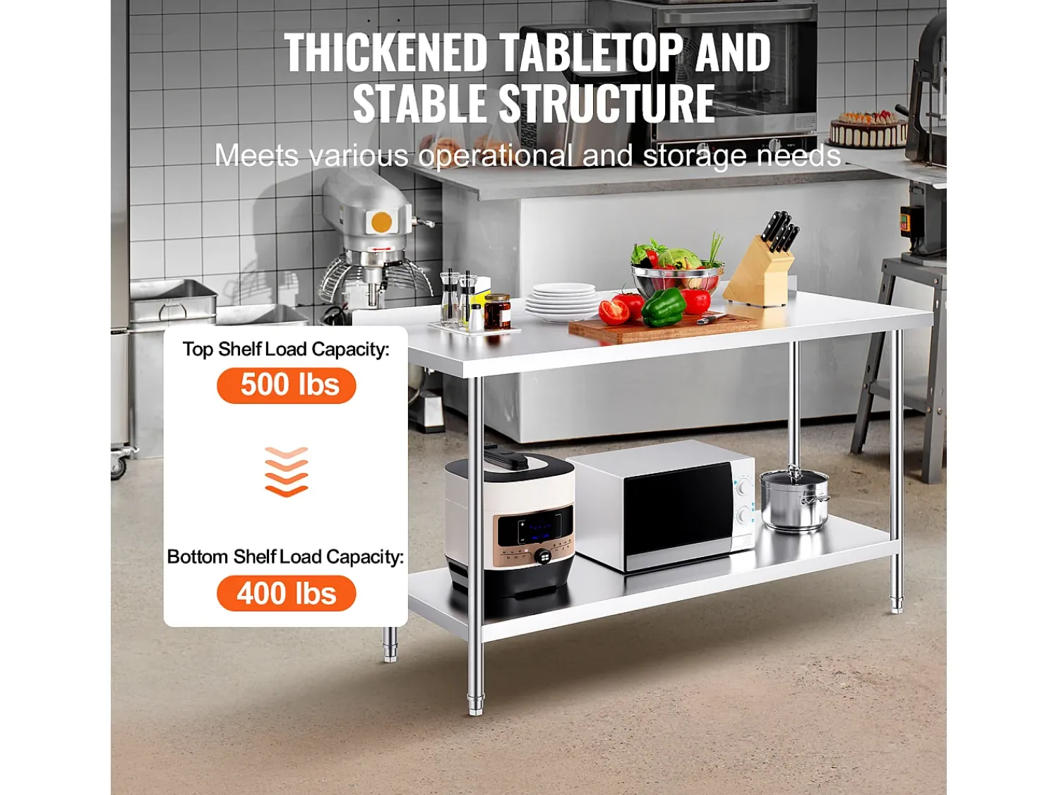 Mesa de Trabalho de Cozinha SucceBuy, Mesa de Trabalho em Aço Inoxidável 60.96x152.4 cm, Comercial^ Móvel De Arrumação