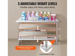 Mesa de Trabalho de Cozinha SucceBuy, Mesa de Trabalho em Aço Inoxidável 60.96x152.4 cm, Comercial^ Móvel De Arrumação