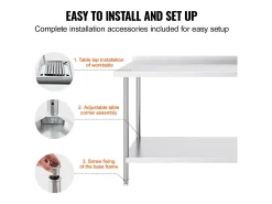 Mesa de Trabalho de Cozinha SucceBuy, Mesa de Trabalho em Aço Inoxidável 60.96x152.4 cm, Comercial^ Móvel De Arrumação
