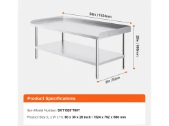 Móvel De Arrumação| Mesa de Trabalho de Cozinha SucceBuy 76x152 cm para Preparação Comercial de Alimentos para Restaurante Prateado