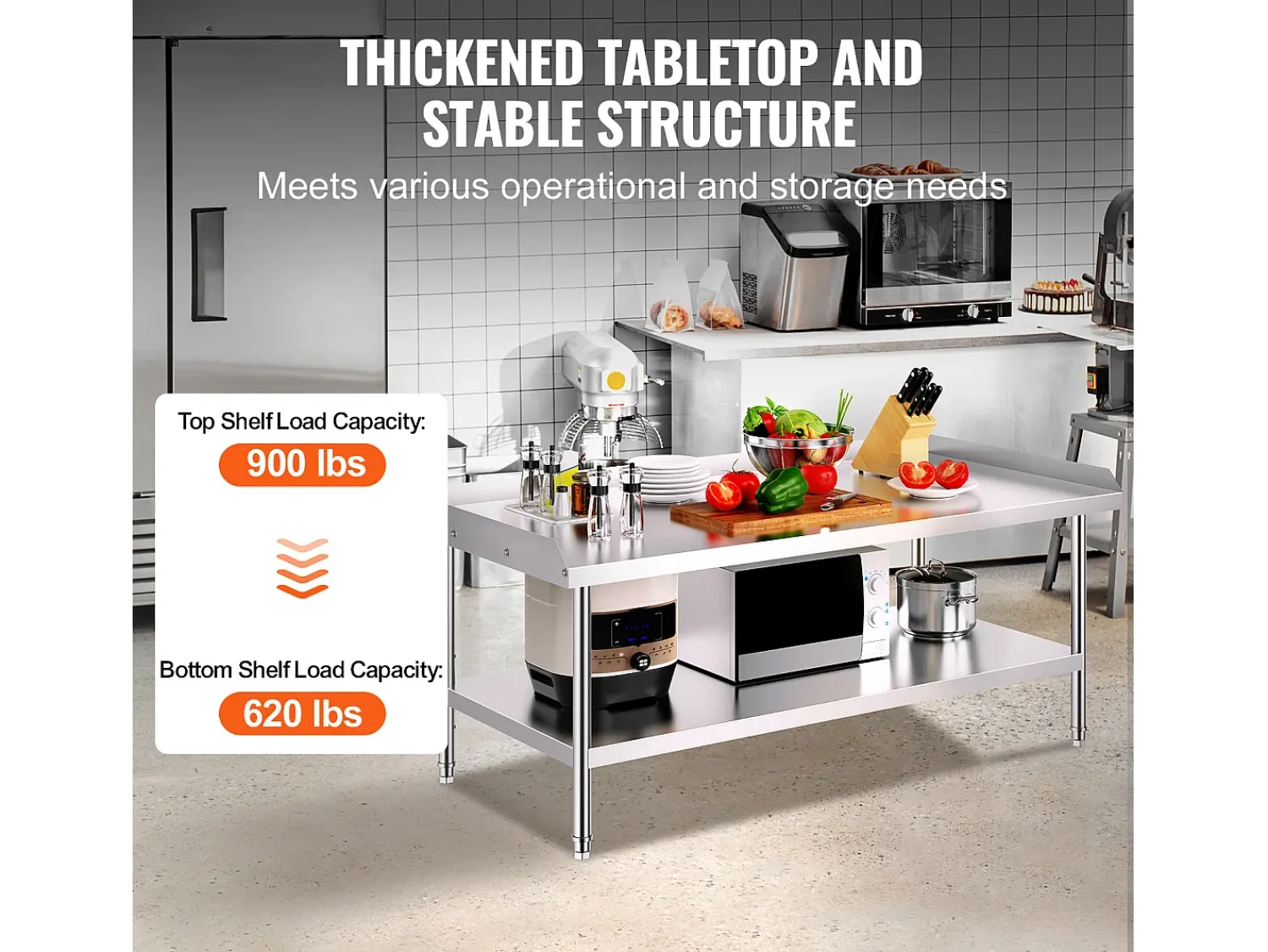 Móvel De Arrumação| Mesa de Trabalho de Cozinha SucceBuy 76x152 cm para Preparação Comercial de Alimentos para Restaurante Prateado