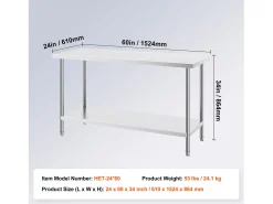 Mesa de Trabalho de Cozinha SucceBuy 61 x 152 x 86 cm, Posto de Trabalho Alimentar Comercial^ Móvel De Arrumação
