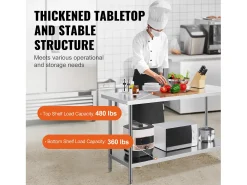 Mesa de Trabalho de Cozinha SucceBuy 61 x 152 x 86 cm, Posto de Trabalho Alimentar Comercial^ Móvel De Arrumação