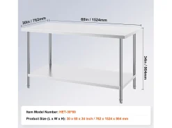 Mesa de Trabalho de Cozinha SucceBuy 76.2x152.4x86.36 cm, Posto de Trabalho Alimentar Comercial^ Móvel De Arrumação