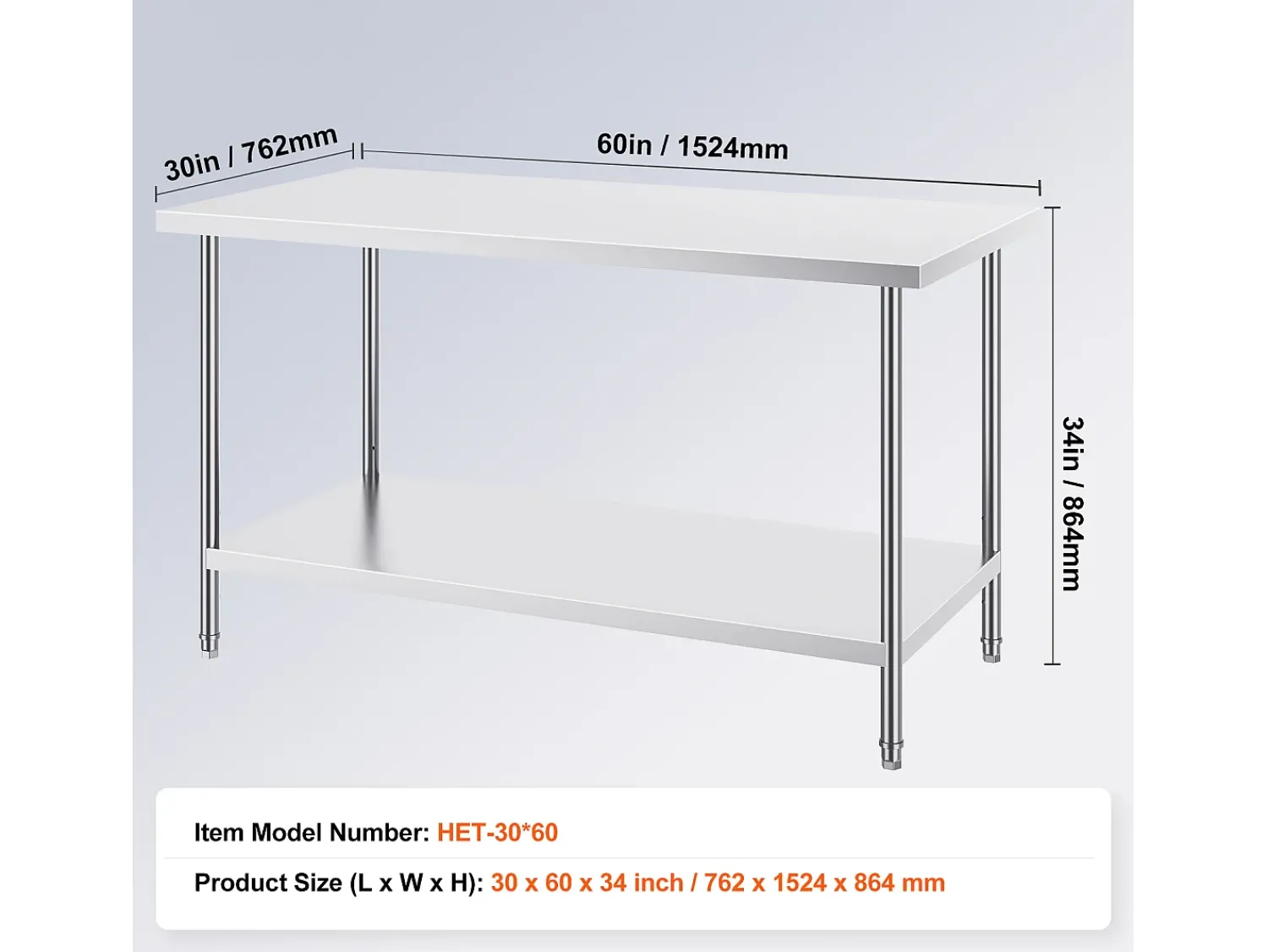 Mesa de Trabalho de Cozinha SucceBuy 76.2x152.4x86.36 cm, Posto de Trabalho Alimentar Comercial^ Móvel De Arrumação