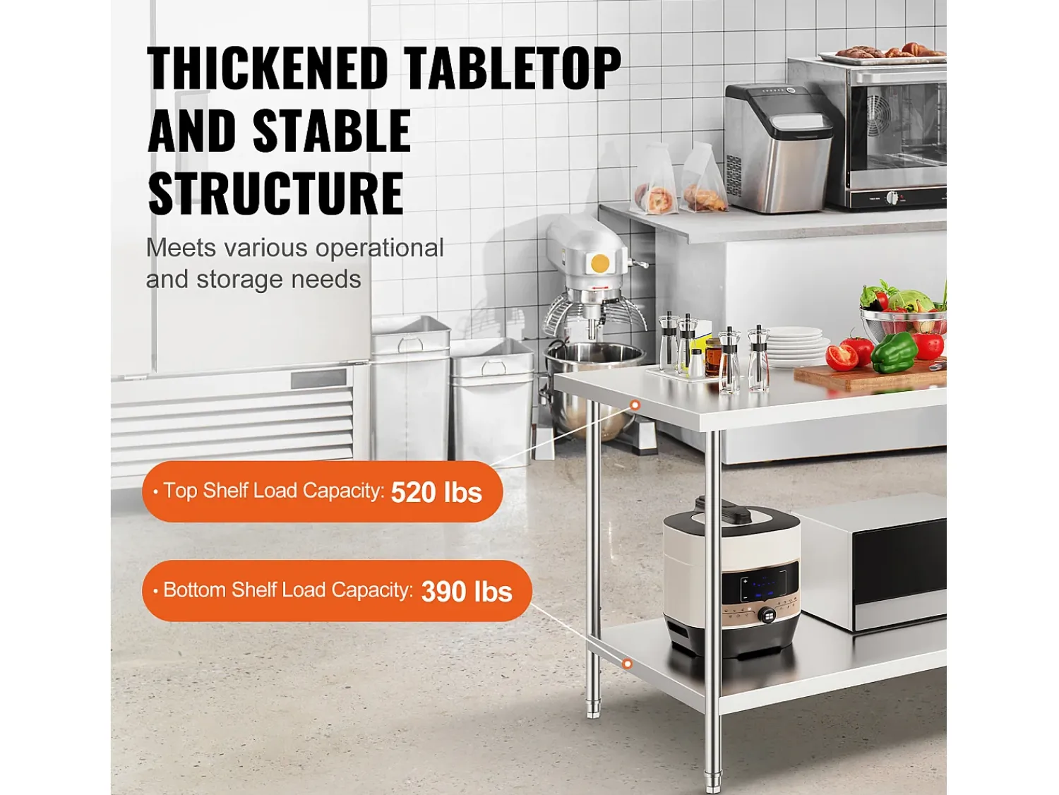 Mesa de Trabalho de Cozinha SucceBuy 76.2x152.4x86.36 cm, Posto de Trabalho Alimentar Comercial^ Móvel De Arrumação