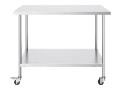 Móvel De Arrumação| Mesa de Trabalho de Cozinha SucceBuy 76 x 152 cm, Mesa de Trabalho em Aço Inoxidável com 4 Rodas Prateado