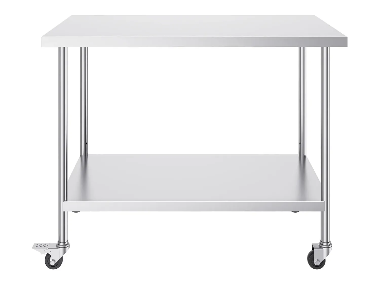 Móvel De Arrumação| Mesa de Trabalho de Cozinha SucceBuy 76 x 152 cm, Mesa de Trabalho em Aço Inoxidável com 4 Rodas Prateado