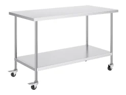 Móvel De Arrumação| Mesa de Trabalho de Cozinha SucceBuy 76 x 152 cm, Mesa de Trabalho em Aço Inoxidável com 4 Rodas Prateado