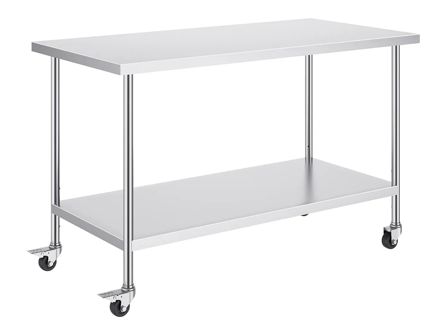 Móvel De Arrumação| Mesa de Trabalho de Cozinha SucceBuy 76 x 152 cm, Mesa de Trabalho em Aço Inoxidável com 4 Rodas Prateado