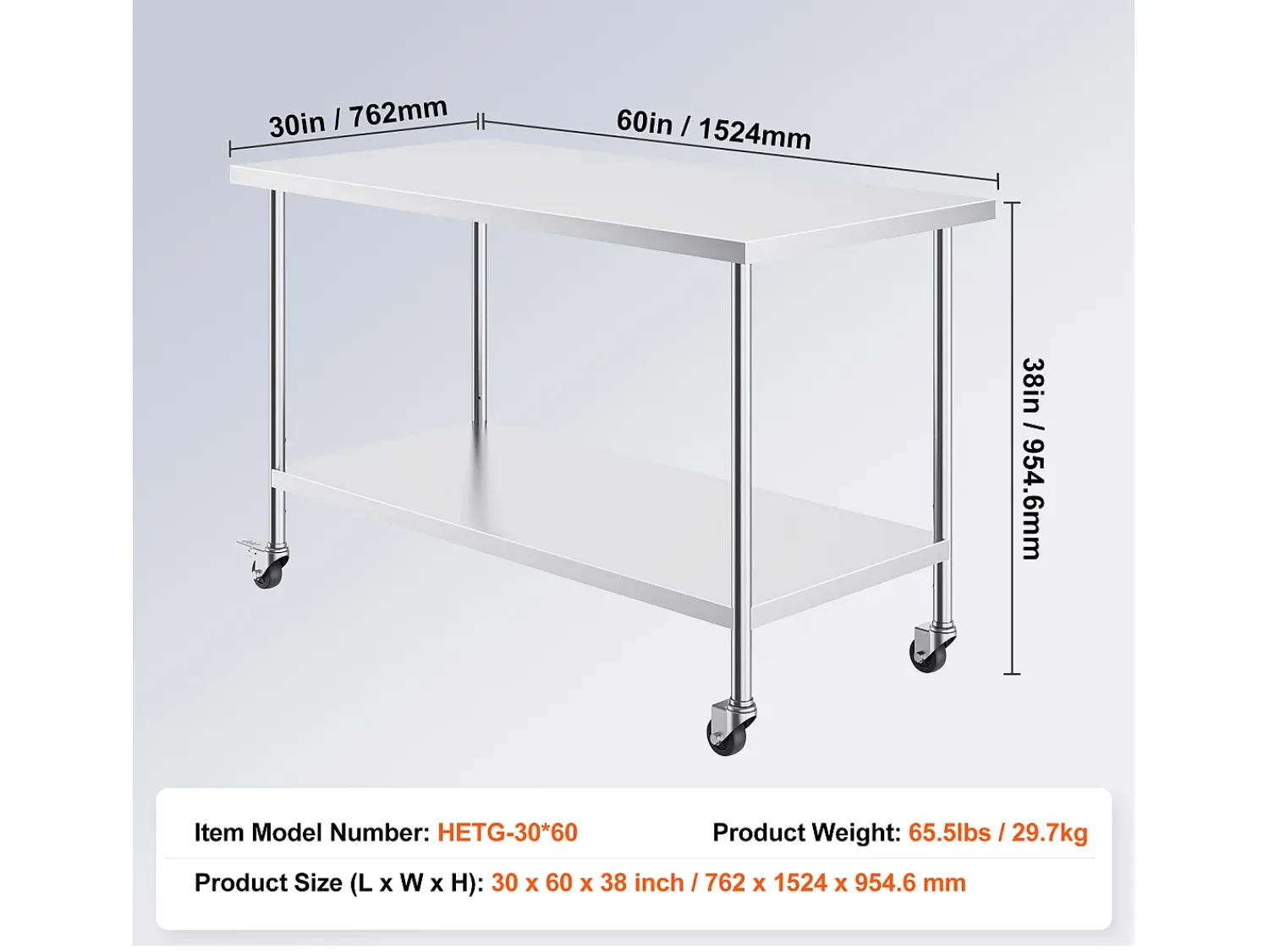 Móvel De Arrumação| Mesa de Trabalho de Cozinha SucceBuy 76 x 152 cm, Mesa de Trabalho em Aço Inoxidável com 4 Rodas Prateado