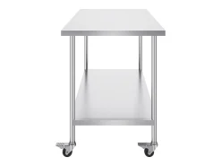 Móvel De Arrumação| Mesa de Trabalho de Cozinha SucceBuy 76 x 152 cm, Mesa de Trabalho em Aço Inoxidável com 4 Rodas Prateado