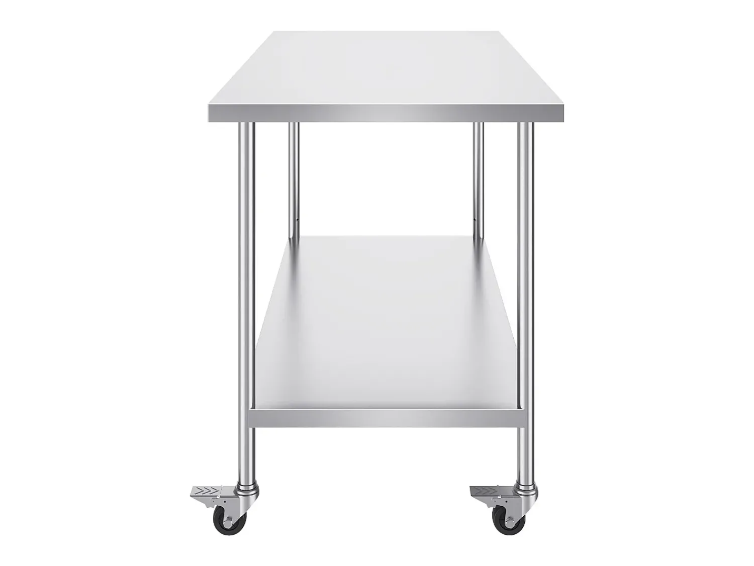 Móvel De Arrumação| Mesa de Trabalho de Cozinha SucceBuy 76 x 152 cm, Mesa de Trabalho em Aço Inoxidável com 4 Rodas Prateado