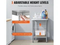 Móvel De Arrumação| Mesa de Trabalho de Cozinha SucceBuy 60.96x60.96x86.36 cm, Posto de Trabalho Alimentar Comercial Prateado