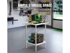 Móvel De Arrumação| Mesa de Trabalho de Cozinha SucceBuy 60.96x60.96x86.36 cm, Posto de Trabalho Alimentar Comercial Prateado