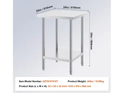 Móvel De Arrumação| Mesa de Trabalho de Cozinha SucceBuy 60.96x60.96x86.36 cm, Posto de Trabalho Alimentar Comercial Prateado