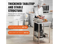 Móvel De Arrumação| Mesa de Trabalho de Cozinha SucceBuy 60.96x60.96x86.36 cm, Posto de Trabalho Alimentar Comercial Prateado