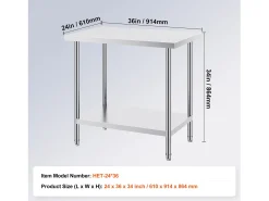 Mesa de Trabalho de Cozinha SucceBuy 60.96x91.44x86.36 cm, Mesa de Preparação de Trabalho em Aço Inoxidável^ Móvel De Arrumação