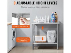 Mesa de Trabalho de Cozinha SucceBuy 60.96x91.44x86.36 cm, Mesa de Preparação de Trabalho em Aço Inoxidável^ Móvel De Arrumação