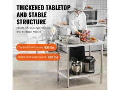 Mesa de Trabalho de Cozinha SucceBuy 60.96x91.44x86.36 cm, Mesa de Preparação de Trabalho em Aço Inoxidável^ Móvel De Arrumação