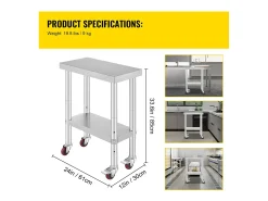 Móvel De Arrumação* Mesa de Trabalho de Cozinha SucceBuy 30.48x60.96 cm | Mesa de Preparação Comercial com 4 Rodas Prateado