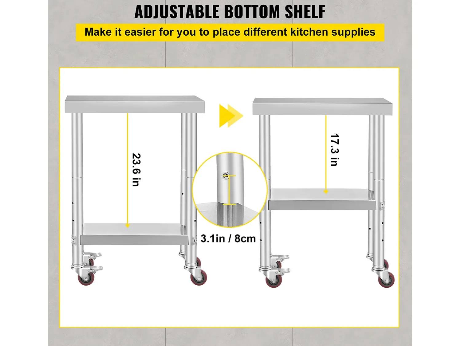 Móvel De Arrumação* Mesa de Trabalho de Cozinha SucceBuy 30.48x60.96 cm | Mesa de Preparação Comercial com 4 Rodas Prateado