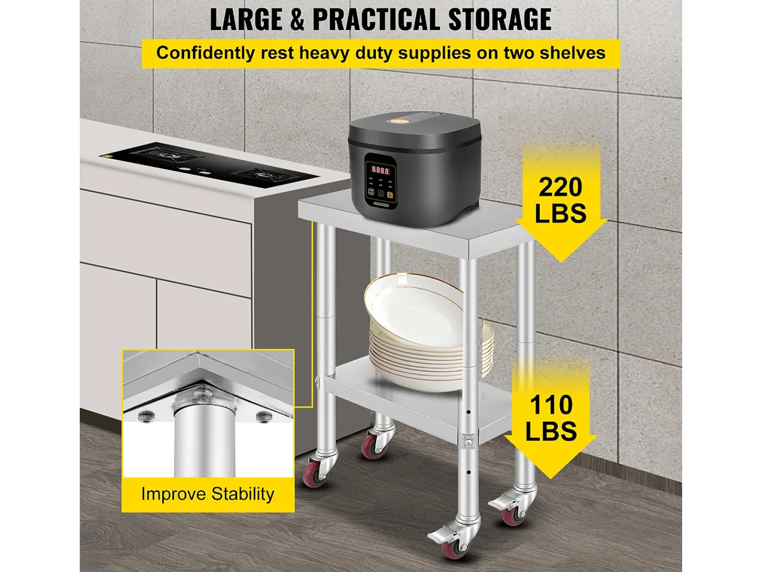 Móvel De Arrumação* Mesa de Trabalho de Cozinha SucceBuy 30.48x60.96 cm | Mesa de Preparação Comercial com 4 Rodas Prateado