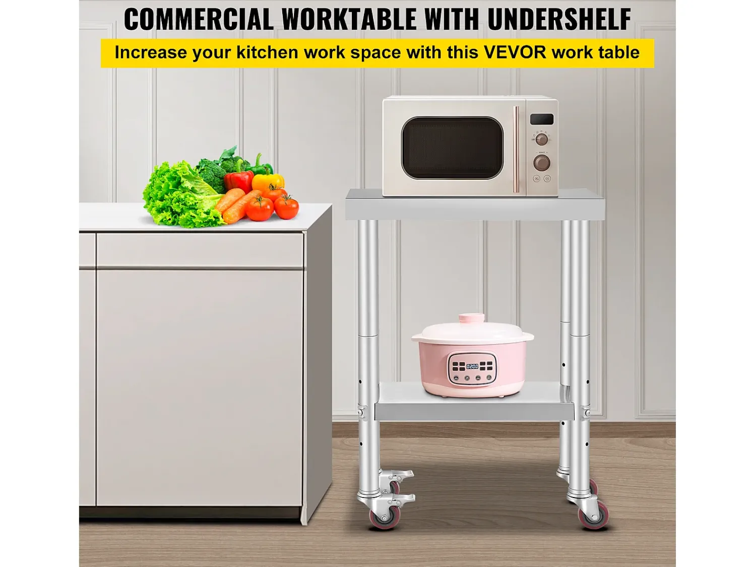 Móvel De Arrumação* Mesa de Trabalho de Cozinha SucceBuy 30.48x60.96 cm | Mesa de Preparação Comercial com 4 Rodas Prateado