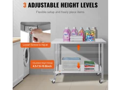 Móvel De Arrumação| Mesa de Trabalho de Cozinha SucceBuy 61 x 122 cm, Mesa de Preparação Comercial com 4 Rodas Prateado