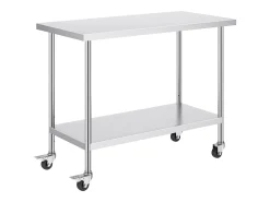 Móvel De Arrumação| Mesa de Trabalho de Cozinha SucceBuy 61 x 122 cm, Mesa de Preparação Comercial com 4 Rodas Prateado