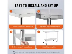 Móvel De Arrumação| Mesa de Trabalho de Cozinha SucceBuy 61 x 122 cm, Mesa de Preparação Comercial com 4 Rodas Prateado