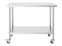 Móvel De Arrumação| Mesa de Trabalho de Cozinha SucceBuy 61 x 122 cm, Mesa de Preparação Comercial com 4 Rodas Prateado