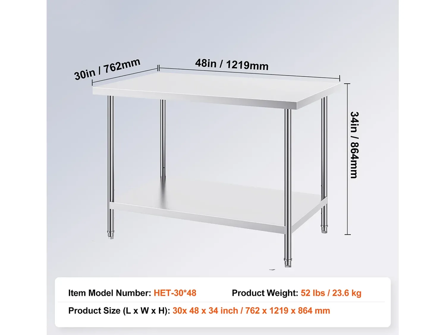 Mesa de Trabalho de Preparação em Aço Inoxidável SucceBuy, 762 x 1219 x 864 mm, Estação de Trabalho Comercial para Alimentos^ Móvel De Arrumação