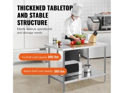 Mesa de Trabalho de Preparação em Aço Inoxidável SucceBuy, 762 x 1219 x 864 mm, Estação de Trabalho Comercial para Alimentos^ Móvel De Arrumação