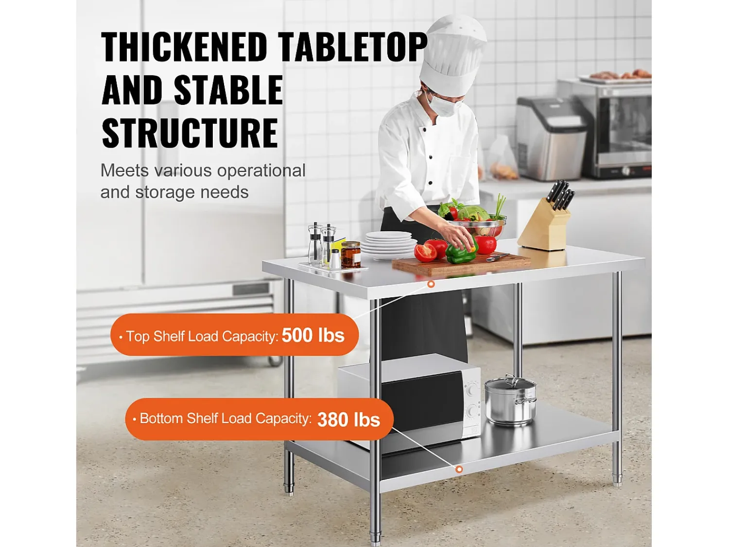Mesa de Trabalho de Preparação em Aço Inoxidável SucceBuy, 762 x 1219 x 864 mm, Estação de Trabalho Comercial para Alimentos^ Móvel De Arrumação