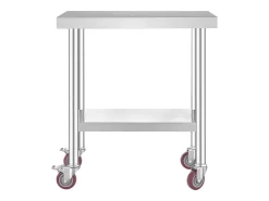 Móvel De Arrumação| Mesa de Trabalho em Aço Inoxidável SucceBuy, 76x46x86 cm, Capacidade de Carga 100 kg, 4 Rodízios, para Cozinha Comercial, Restaurante Prateado