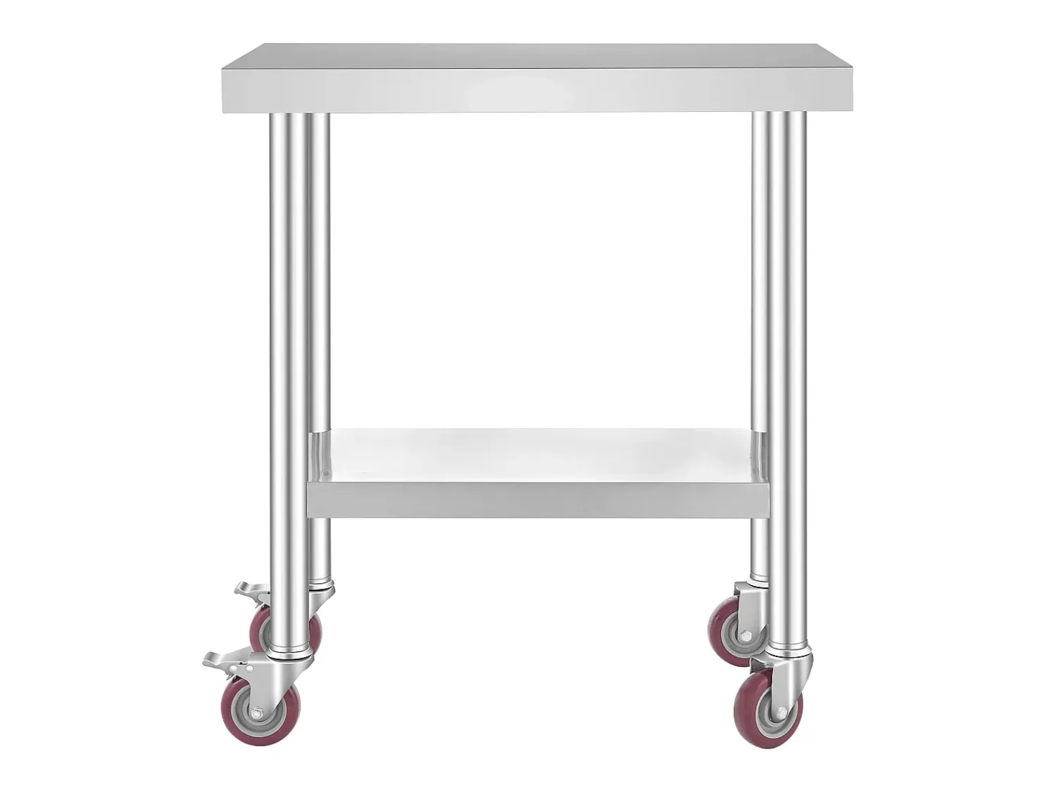 Móvel De Arrumação| Mesa de Trabalho em Aço Inoxidável SucceBuy, 76x46x86 cm, Capacidade de Carga 100 kg, 4 Rodízios, para Cozinha Comercial, Restaurante Prateado