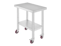 Móvel De Arrumação| Mesa de Trabalho em Aço Inoxidável SucceBuy, 76x46x86 cm, Capacidade de Carga 100 kg, 4 Rodízios, para Cozinha Comercial, Restaurante Prateado