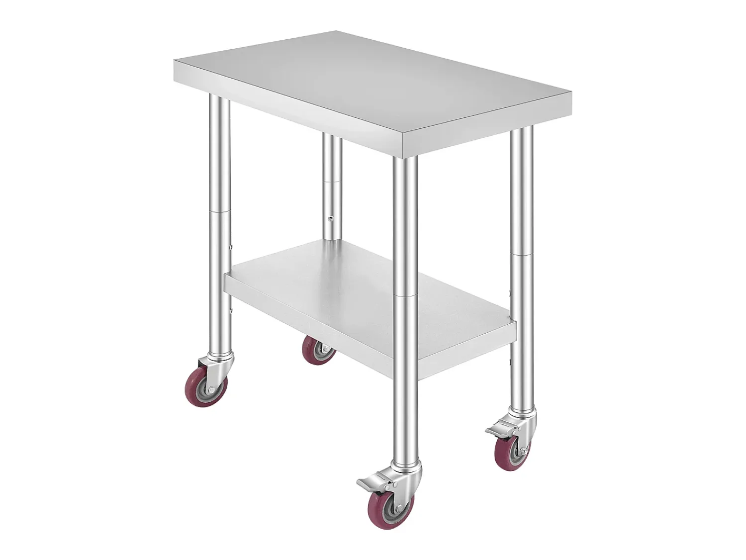 Móvel De Arrumação| Mesa de Trabalho em Aço Inoxidável SucceBuy, 76x46x86 cm, Capacidade de Carga 100 kg, 4 Rodízios, para Cozinha Comercial, Restaurante Prateado