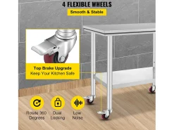 Mesa de Trabalho em Aço Inoxidável SucceBuy, 90x60x85 cm, Capacidade de Carga de 317,5 kg, 4 Rodas, para Cozinha Comercial, Restaurante^ Móvel De Arrumação