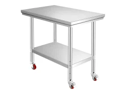 Mesa de Trabalho em Aço Inoxidável SucceBuy, 90x60x85 cm, Capacidade de Carga de 317,5 kg, 4 Rodas, para Cozinha Comercial, Restaurante^ Móvel De Arrumação