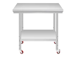 Mesa de Trabalho em Aço Inoxidável SucceBuy, 90x60x85 cm, Capacidade de Carga de 317,5 kg, 4 Rodas, para Cozinha Comercial, Restaurante^ Móvel De Arrumação